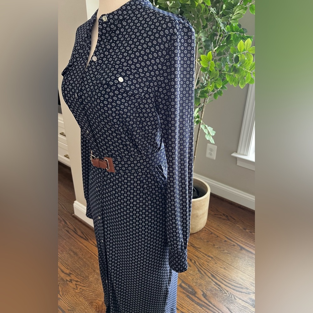 Ralph Lauren Blue and White Buttoned Dolman Sleeve Shirt Dress